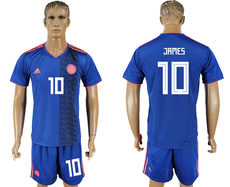 Men 2018 World Cup National Colombia away 10 blue soccer jersey